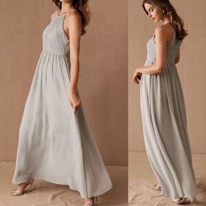BHLDN Anthro NWT 4 Wedding Madrie Maxi Dress Fog Grey Bridesmaid Halter Chiffon